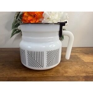 Vintage Arcopal‎ France Milk Glass Carafe Black Geometric Pattern MCM Kitchen